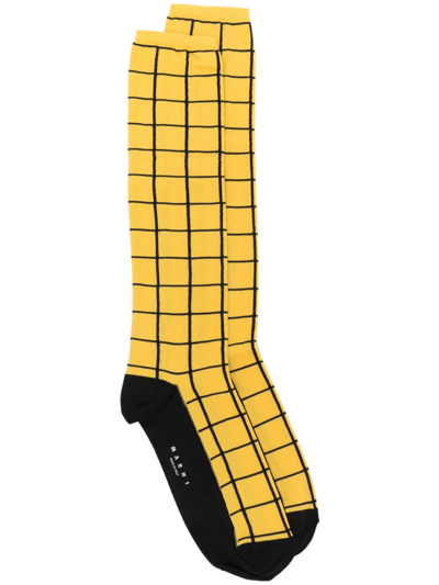 Marni Check-pattern Ankle-length Socks In Yellow