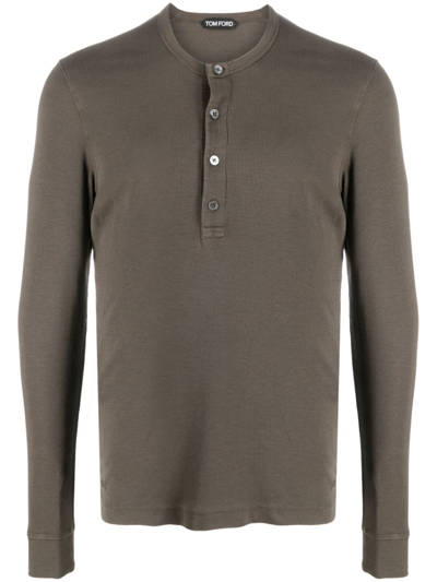 Tom Ford Serafine Ribbed Long-sleeve T-shirt In Brown