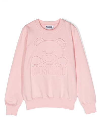 Moschino Kids' Logo-embossed Cotton Sweatshirt In Pink