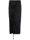 Jacquemus Pareo Croissant Buckle Slit Long Skirt In Black