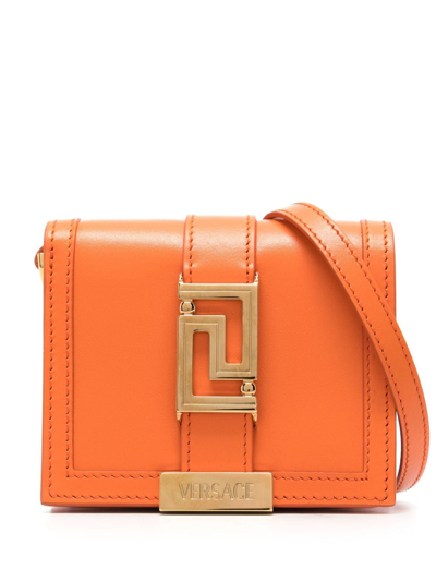 Versace Greca Goddess Chain Wallet In Orange