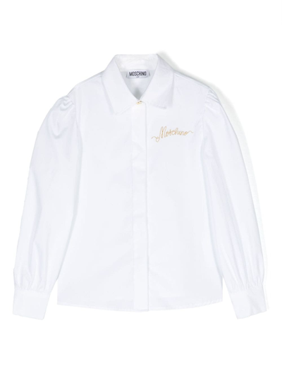 Moschino Kids' Logo-embroidered Shirt In White