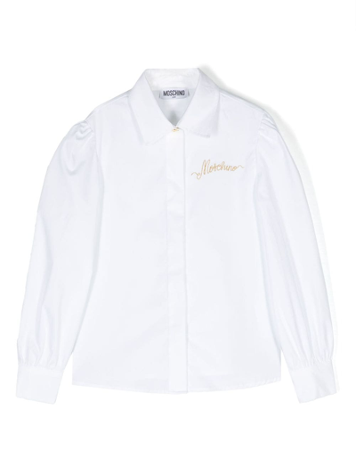 Moschino Kids' Logo刺绣衬衫 In White