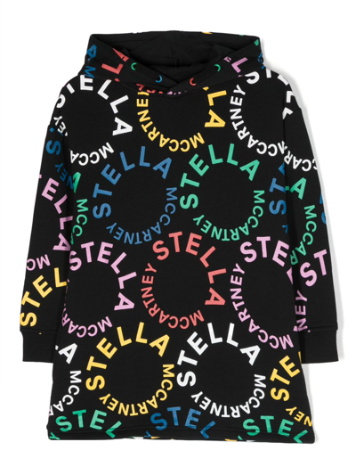 Stella Mccartney Kids' Circular-logo Hoodie Dress In Black