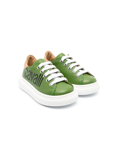 Roberto Cavalli Junior Kids' Logo-print Low-top Sneakers In Green
