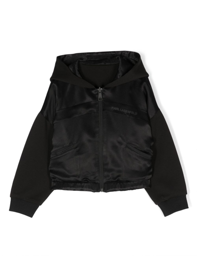 Karl Lagerfeld Kids' Forever Karl-print Hooded Jacket In Black