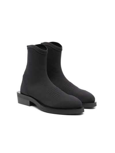 N°21 Kids' Logo-embroidered Pointed-toe Ankle Boots In Black