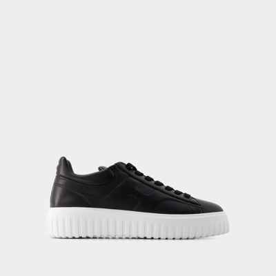 HOGAN H-STRIPES ALLACCIATO SNEAKERS - HOGAN - LEATHER - BLACK
