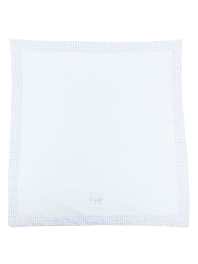 Il Gufo Logo-embroidered Gingham-pattern Blanket In Blue