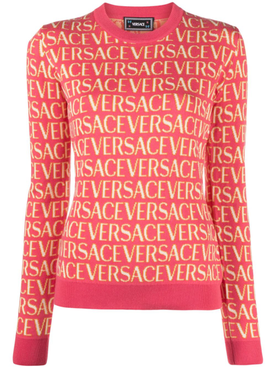 Versace Allover Logo Jacquard Sweater In Multicolor