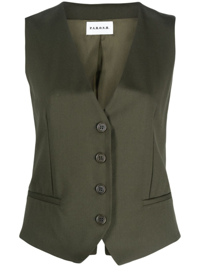 P.a.r.o.s.h Button-up Wool Gilet In Green