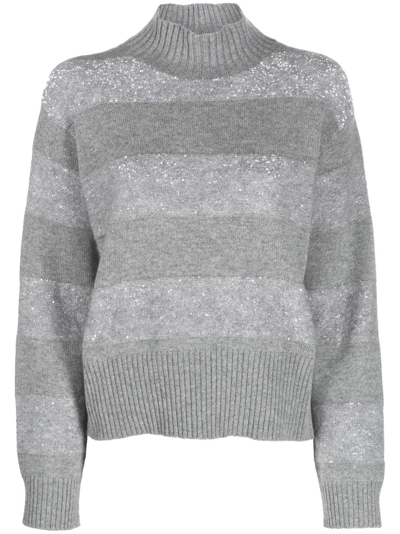 Brunello Cucinelli Sequin-embellished Striped Jumper In Grey