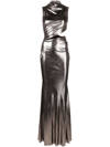 Blumarine Metallic Cut-out Gown In Grey