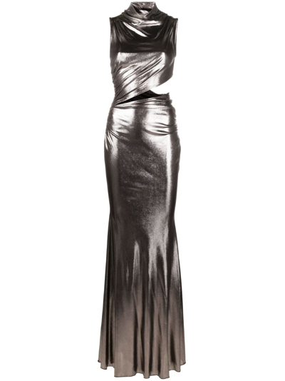 Blumarine Metallic Cut-out Gown In Grey