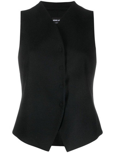Giorgio Armani Stretch Wool Flannel Vest In Black