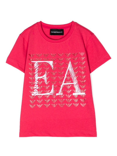 Emporio Armani Kids' Logo-print Organic-cotton T-shirt In Pink
