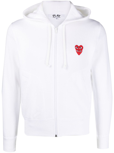 Comme Des Garçons Play Embroidered Heart Zip-front Hoodie In White