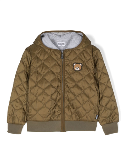 Moschino Kids' Teddy Bear-patch Quilted Jacket In Verde