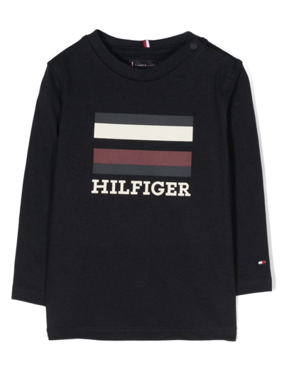 Tommy Hilfiger Junior Babies' Logo-print Cotton Sweatshirt In Blue