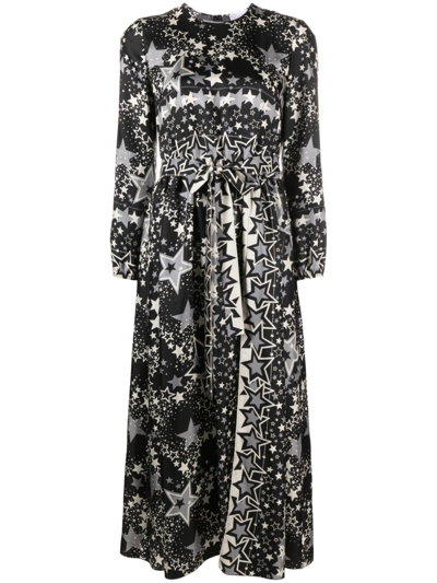 Red Valentino Star-print Silk Midi Dress In Black