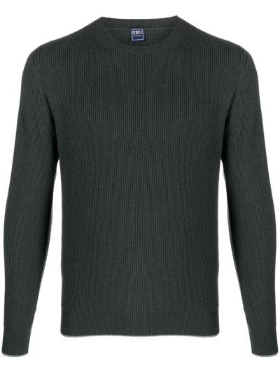 Fedeli Crew-neck Ribbed Cashmere Jumper In Green