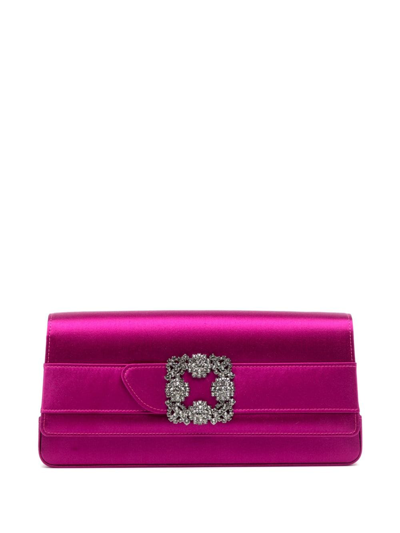 Manolo Blahnik Gothisi Crystal-embellished Clutch Bag In Pink
