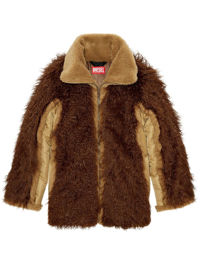 Diesel Shaggy Jacket With Teddy Panels In Brown
