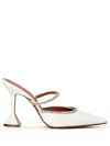 Amina Muaddi Gilda Crystal Pointed Pedestal Mules In White