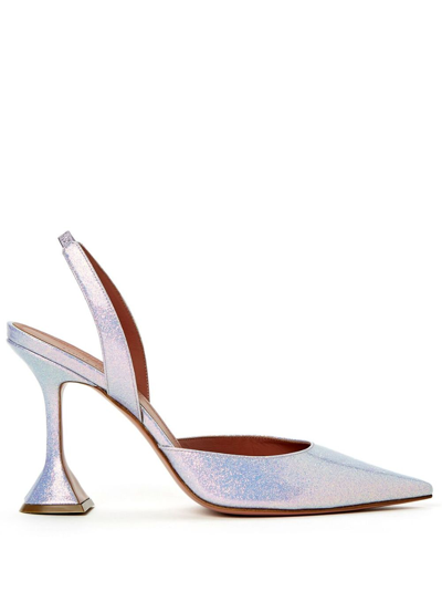 Amina Muaddi Holli 95mm Iridescent Slingback Pumps In Purple