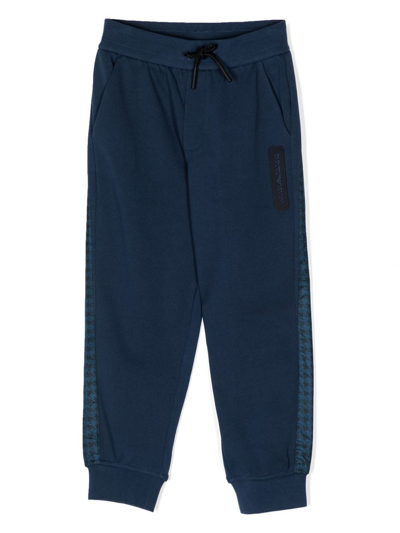 Emporio Armani Kids' Logo-patch Drawstring Cotton Pants In Blue