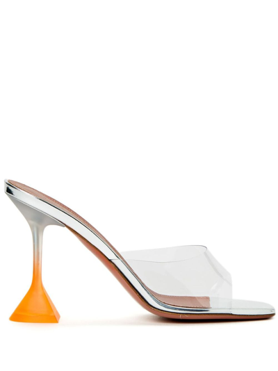 Amina Muaddi Lupita Glass 100mm Leather Mules In Silver,orange