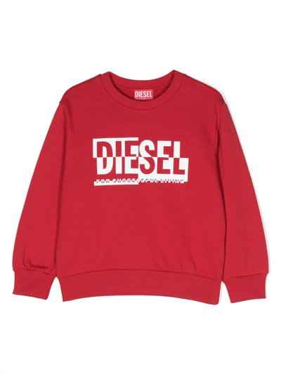 Diesel Kids' Logo-print Cotton Sweatshirt In Red