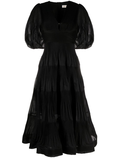 Zimmermann Pleated Tiered Midi Dress In Black