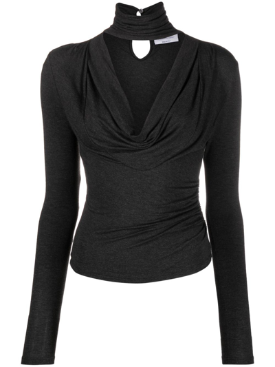 Blumarine Cowl-neck Jersey Top In Grey