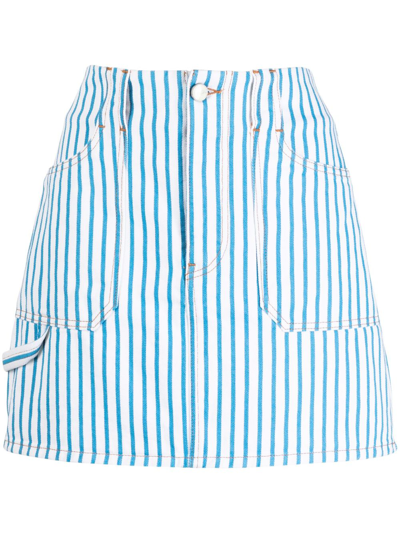 Ganni Striped Denim Mini Skirt In Bright White