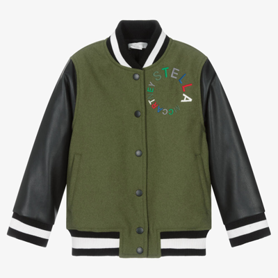 Stella Mccartney Kids' Logo Wool-blend Varsity Jacket In Green