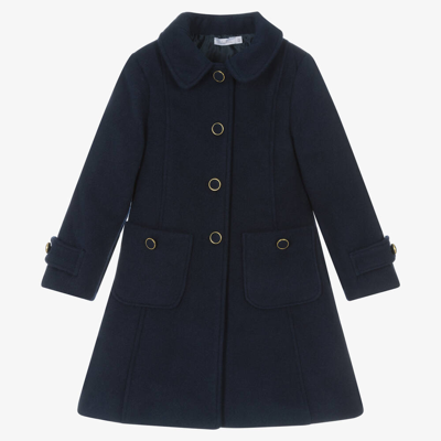 Patachou Kids' Girls Navy Blue Flannel Coat