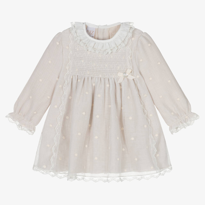 Paz Rodriguez Baby Girls Beige Cotton Dots Dress