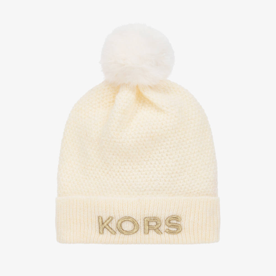 Michael Kors Kids' Girls Ivory Knitted Pom-pom Hat In Cream