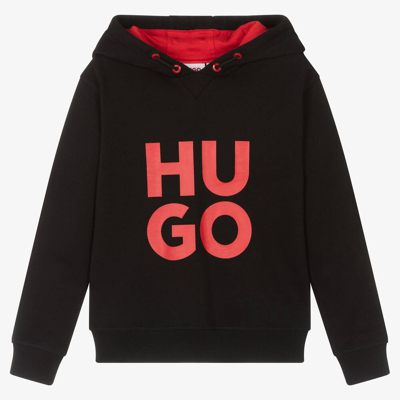 Hugo Kids' Logo-print Drawstring Hoodie In Black