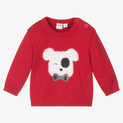 Ido Mini Baby Boys Red Cotton & Wool Dog Sweater