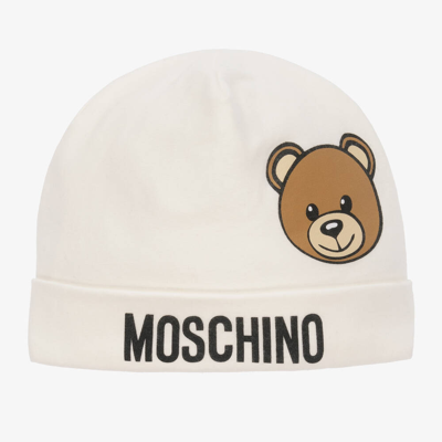 Moschino Baby Ivory Teddy Bear Baby Layette Hat In White