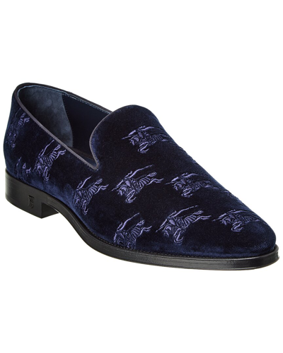 Burberry Ekd Embroidered Velvet Loafer In Blue