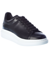 Alexander Mcqueen Women Black Low Top Sneakers With Logo Lettering On Tongue And Heel In Leather Wom In Black