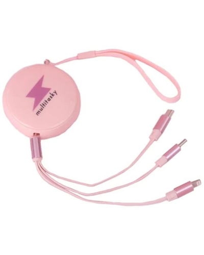 MULTITASKY MULTITASKY RETRACTABLE PINK 3-PORT USB KEYCHAIN