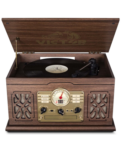 Victor Audio Victor Espresso State 7-in-1 Wood Music Center With Turntable And Bluetooth In Brown