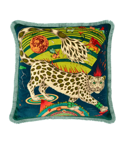 Emma J Shipley Velvet Snow Leopard Cushion (46cm X 46cm) In Green