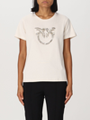 Pinko Cotton T-shirt With Frontal Love Birds Logo In Yellow Cream