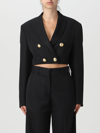 Palm Angels Double-breasted Cropped Blazer With Gold Button Accents In Black