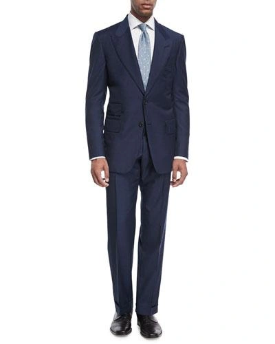 Tom Ford Windsor Base Micro-pinpoint Two-piece Suit In Bright Blue